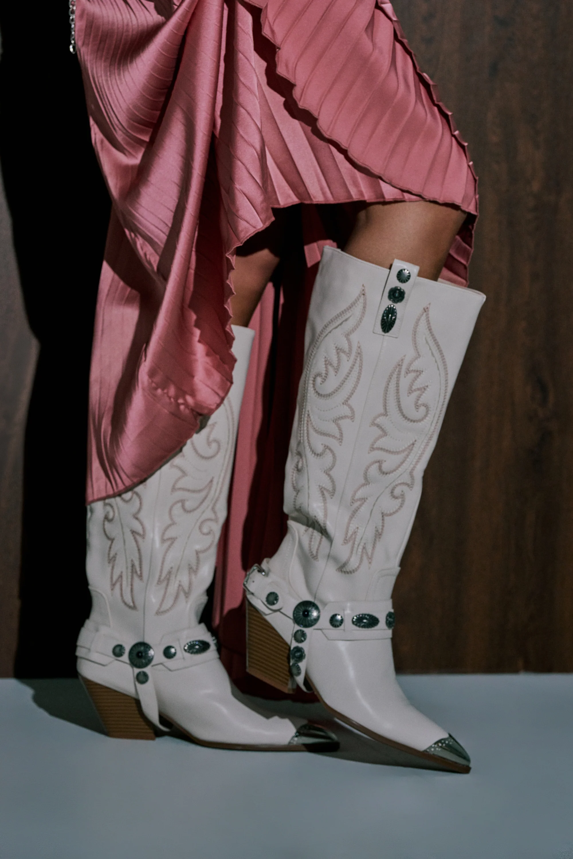 AZALEA WANG GERVASE BONE PU SILVER HARDWARE WESTERN BOOT - Image 2