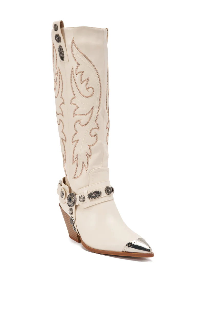 AZALEA WANG GERVASE BONE PU SILVER HARDWARE WESTERN BOOT - Image 6