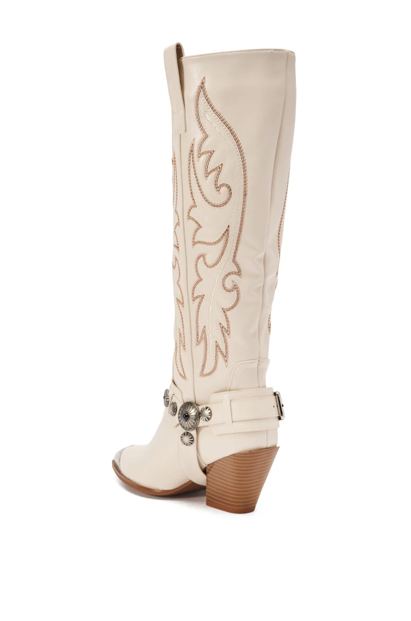 AZALEA WANG GERVASE BONE PU SILVER HARDWARE WESTERN BOOT - Image 7