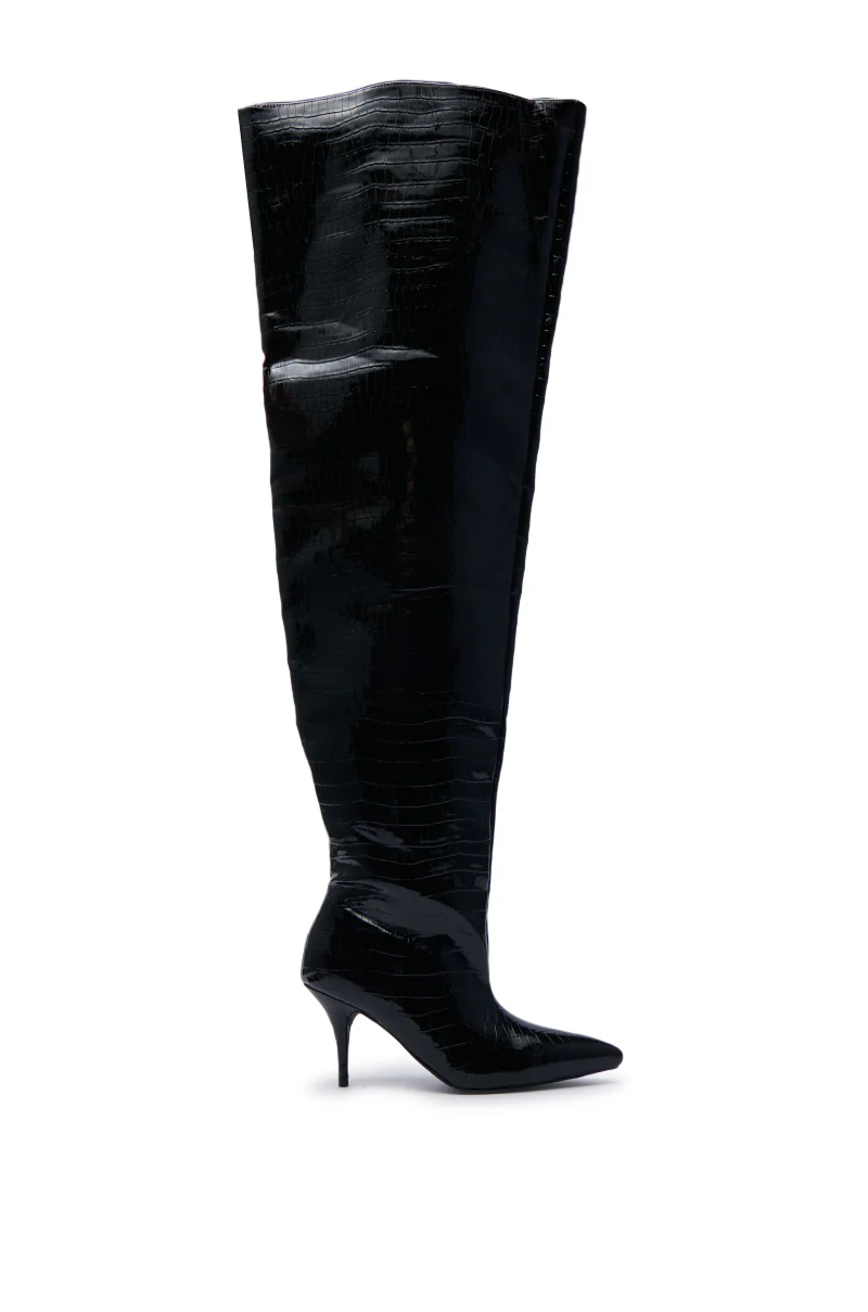 AZALEA WANG HALINA BLACK CROC STILETTO BOOT - Image 4
