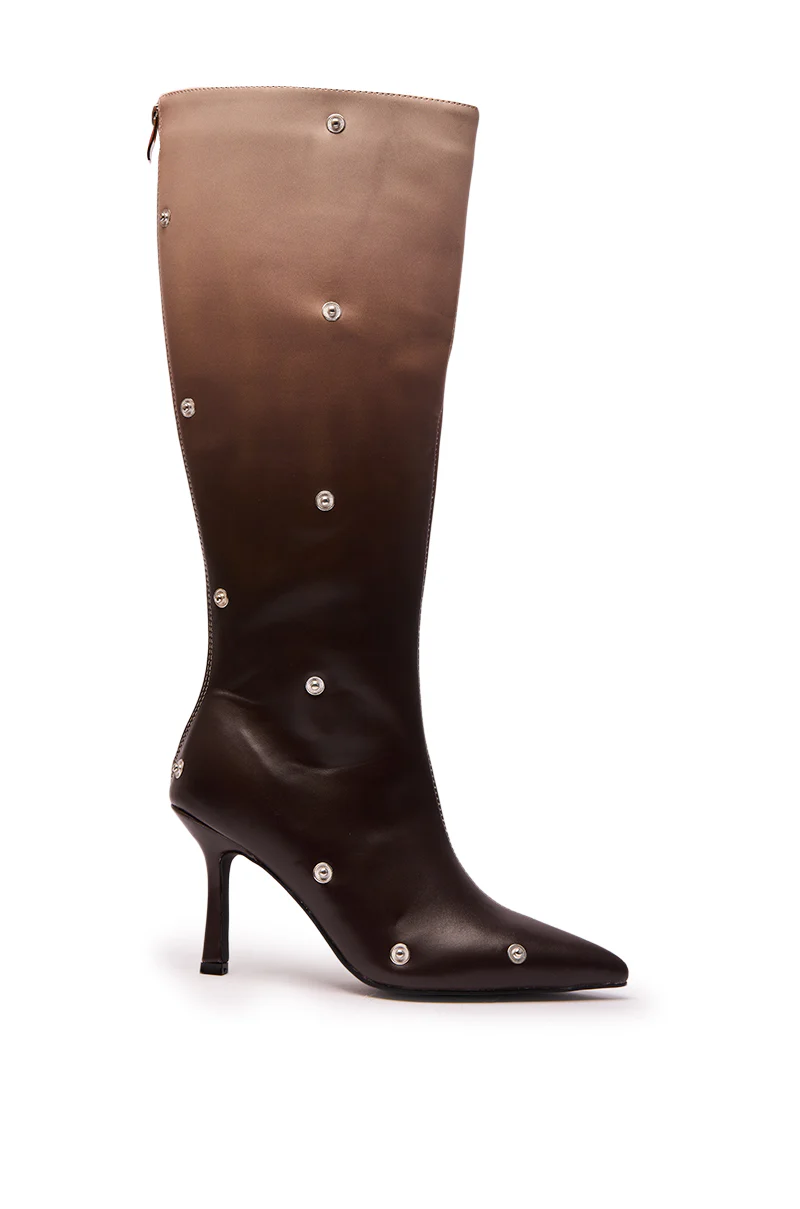 AZALEA WANG IMOGINE BROWN MULTI FOLDED DETAIL STILETTO BOOT - Image 5