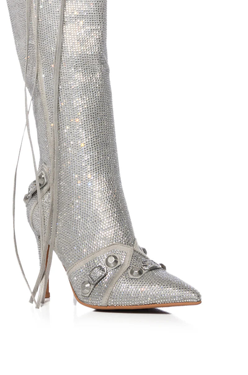 AZALEA WANG MAEVE STILETTO BOOT IN EMBELLISHED SILVER - Image 5