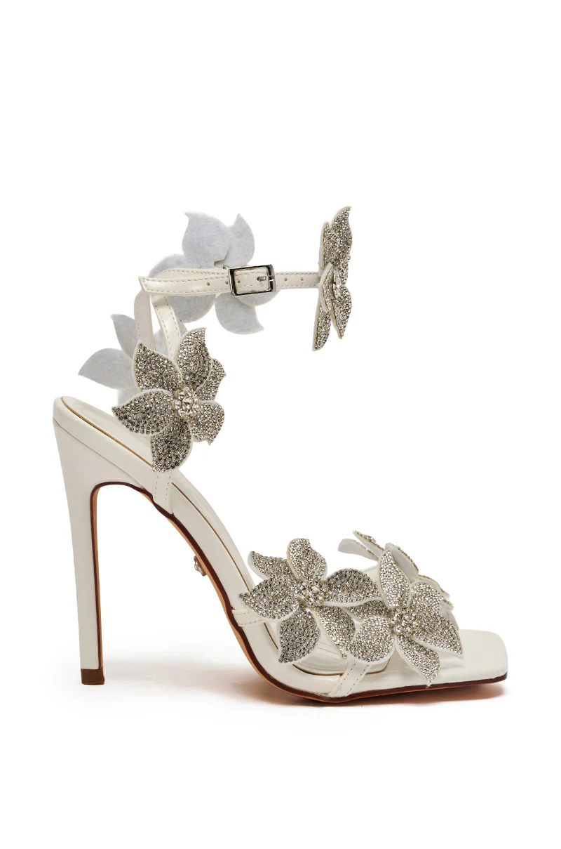 AZALEA WANG ROMI WHITE FLORAL WITH RHINESTONES STILETTO SANDAL - Image 6