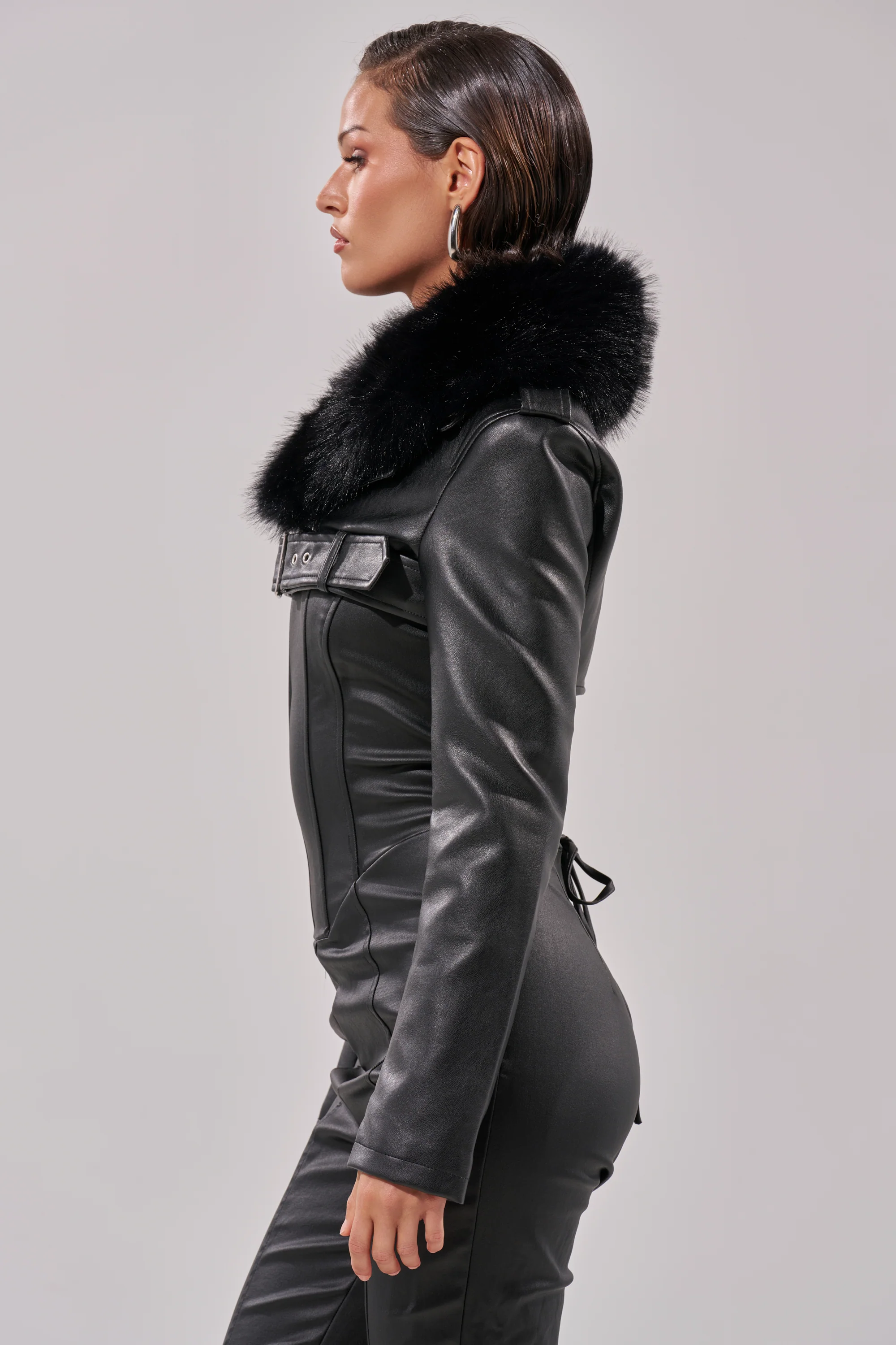 HALF MY HEART ULTRA CROPPED MOTO WITH FUR COLLAR - Image 7