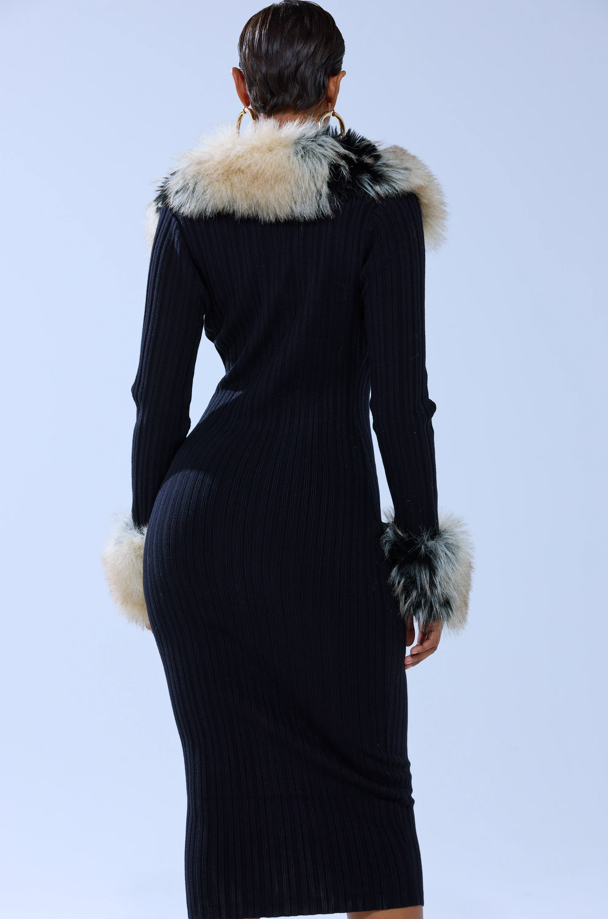 MICHELLE KNIT MIDI DRESS WITH FUR ACCENTS - Image 6