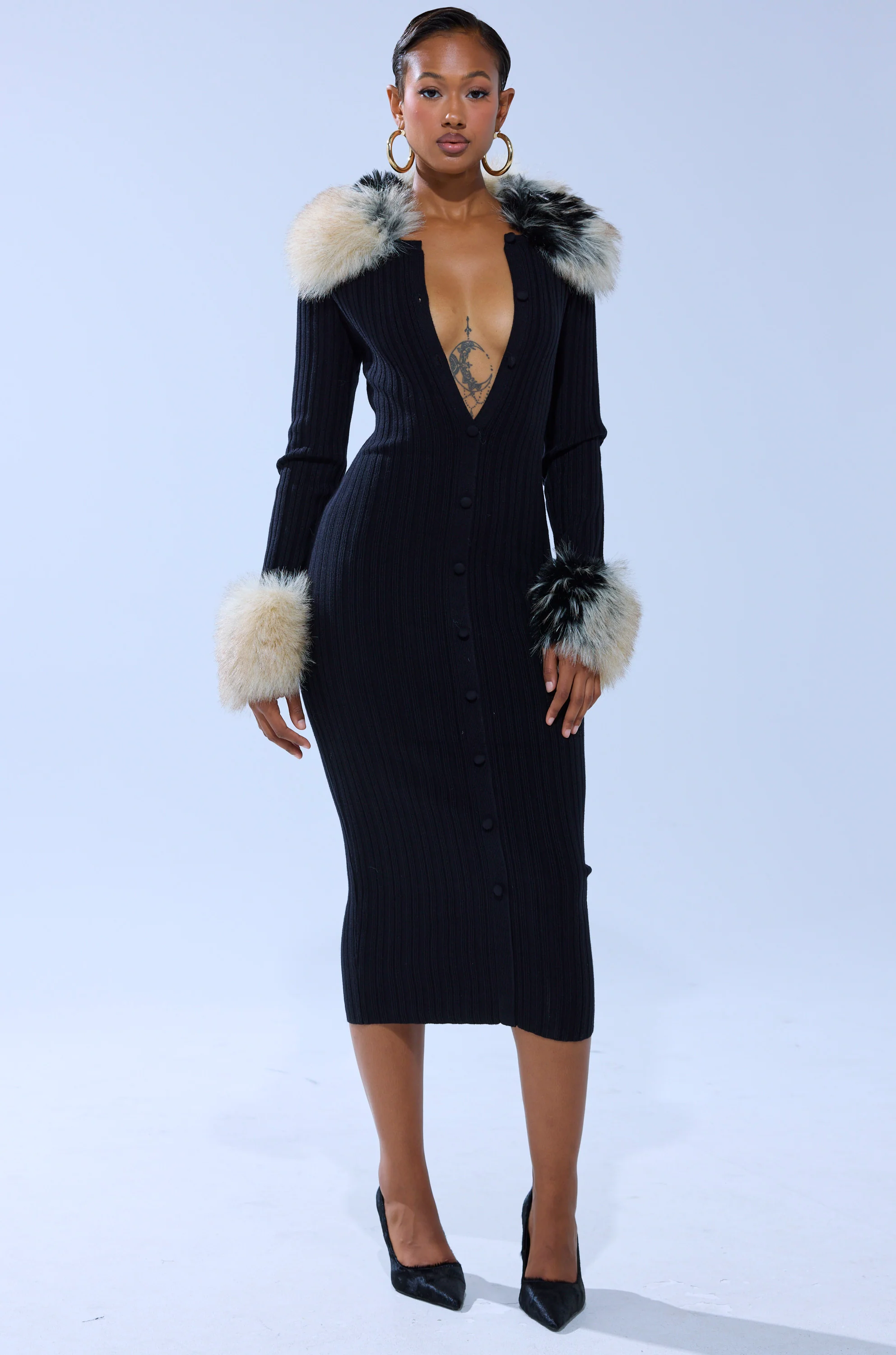 MICHELLE KNIT MIDI DRESS WITH FUR ACCENTS - Image 7