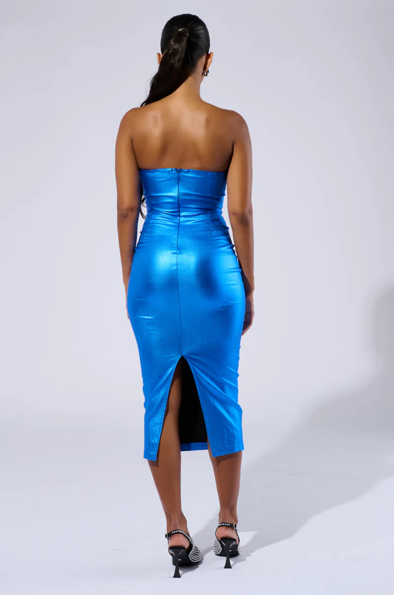 SHINE BRIGHT METALLIC BLUE MIDI DRESS - Image 5
